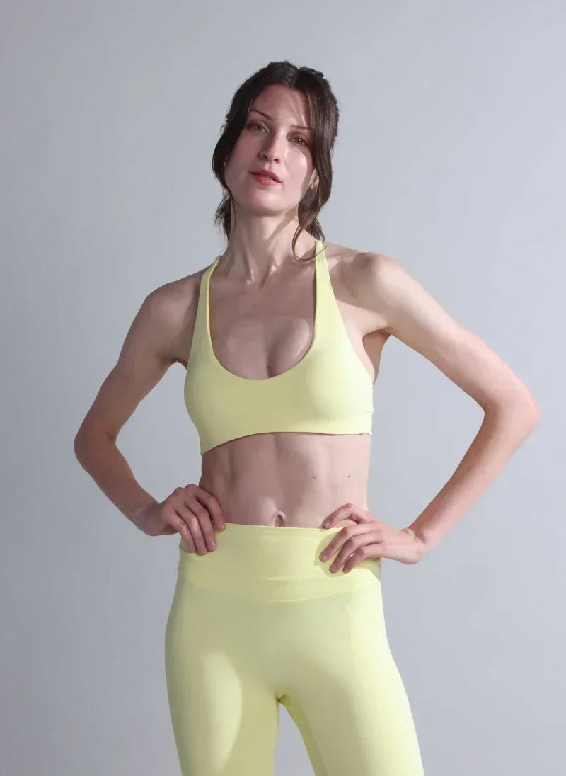 Yellow Ribbed Seamless Activewear Set for Women